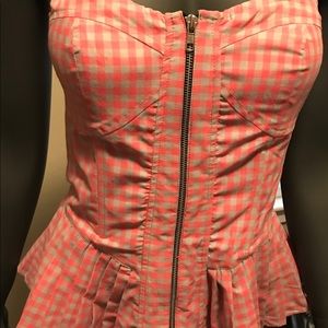 Aryn K. Checkered Strapless Blouse